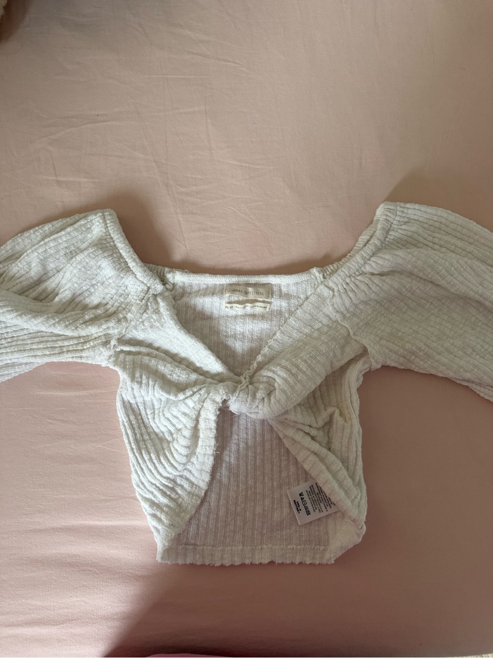 Urban Outfitters Cream Ribbed Knot Front Crop Top